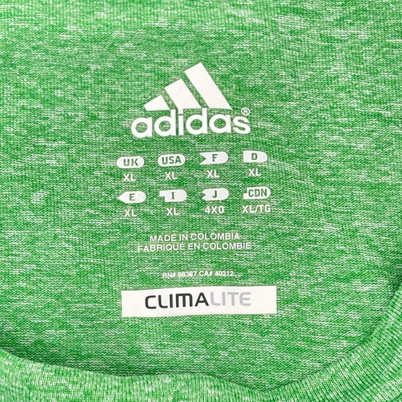 Adidas T-Shirt Men XL Green Heathered Polyester Climalite Logo Short Sleeve - Picture 2 of 8